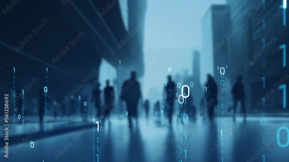 Poster Group of people in the city and digital transformation concept. System engineering.