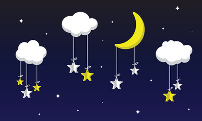 roof hangers of stars, moons, and clouds, Wayfair.. Illustration, Vector
