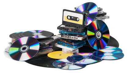 Old retro audio cassette and disc Evolution of Entertainment Media