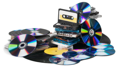 Old retro audio cassette and disc Evolution of Entertainment Media
