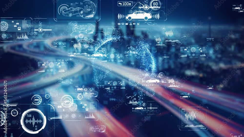 Poster futuristic city highway and digital data concept. automotive technology. digital transformation.