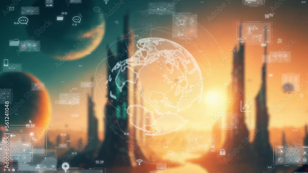 Poster Futuristic city and communication network concept. Digital transformation.