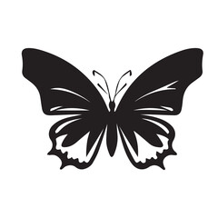 Butterfly minimal black and white vector icon. Beautiful tattoo silhouette. Sketch of winged animal. Vintage graphic decorative moth. Symbol of beauty. Isolated summer art. Card, nature element art.