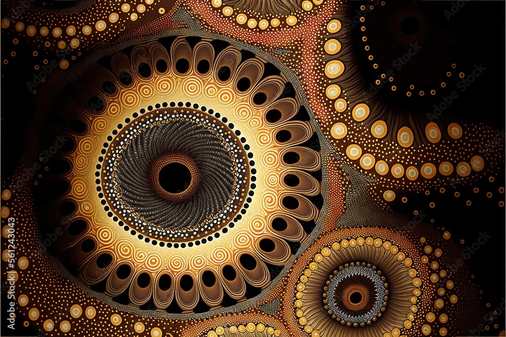 Aufkleber a painting of a circular design with circles and dots on it's surface, with a black background and a