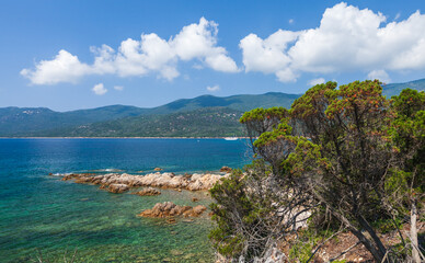Cupabia beach. Coastal landscape of Corsica island on a sunny day