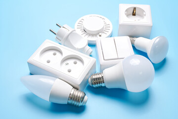 Electric light set with dimmer switch, controllable lighting. Saving energy concept, device...