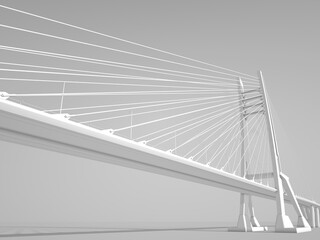 Suspension bridge, white digital model, 3d render