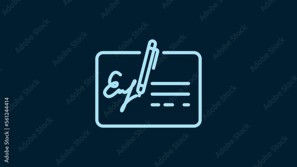 Poster white signed document line icon isolated on blue background. pen signing a contract with signature. 