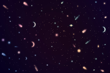 Cartoon Style Space Wallpaper with stars and planets
