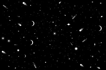 Obraz na płótnie Canvas Cartoon Style Space Wallpaper with stars and planets