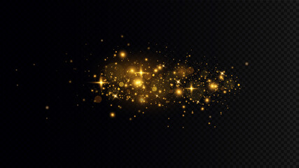 Golden sequins glow with many lights. Glittering dust. Luxurious background of golden particles.