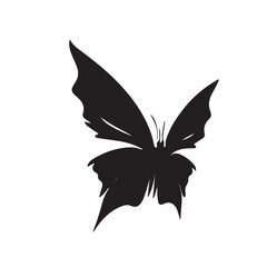 Butterfly minimal black and white vector icon. Beautiful tattoo silhouette. Sketch of winged animal. Vintage graphic decorative moth. Symbol of beauty. Isolated summer art. Card, nature element art.