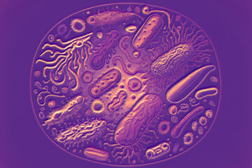 Beautiful microworld, microbes of different shapes, 3D illustration