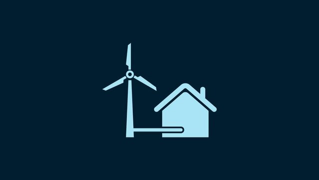 White House with wind turbine for electric energy generation icon isolated on blue background. Eco-friendly house. Environmental Protection. 4K Video motion graphic animation