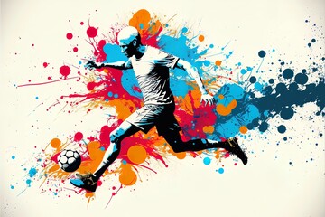 Fototapeta na wymiar Soccer player with a graphic trail and color splash background. Generative AI
