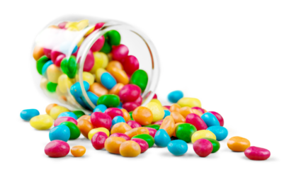 Glass jar with colored gum balls