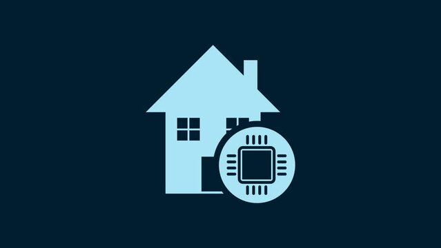 White Smart home icon isolated on blue background. Remote control. 4K Video motion graphic animation