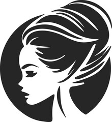 Black and white logo depicting a stylish and elegant woman. Minimalist style with clean lines and a simple yet effective design.