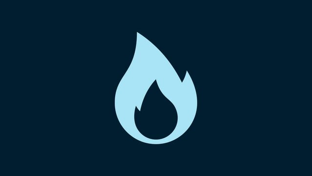 White Fire flame icon isolated on blue background. Heat symbol. 4K Video motion graphic animation