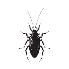 Cockroach, black and white vector icon. Pest control logo. Creepy bug with wings.  Hygiene disease. Urban creature. Disgusting fly. Crawling beetle. Sign of infestation. Deadly creature. 
