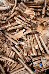 Used fireworks firecrackers lie outside rotting