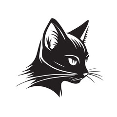 Cat black and white vector illustration. Isolated kitten. Cartoon drawing of kitty. Silhouette contour of feline. Simple funny doodle of domestic animal. Tattoo idea. Sketch of adorable mammal pet.