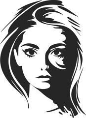 Black and white logo depicting a beautiful and sophisticated woman. Elegant style with a sophisticated and sophisticated look.