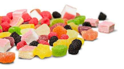 Festive, Colorful Gum Balls Candy Rolling, White Background Surface