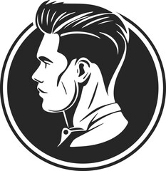 Black and white logo depicting a stylish and brutal man. Minimalist style with clean lines and a simple yet effective design.