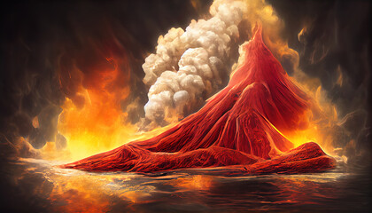Erupting volcano with hot lava as natural disaster illustration