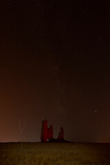 Caudilla castle in ruins at night with the Milky Way. Spain