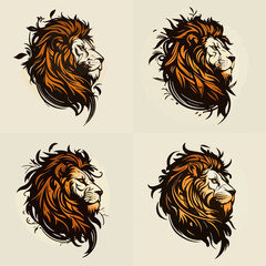 Golden lion head logo set design
