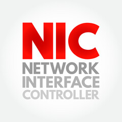 NIC - Network Interface Controller is a computer hardware component that connects a computer to a computer network, acronym text concept background