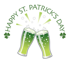 Vector St. Patrick’s Day Beer Toast Illustration Isolated On A White Background. 
