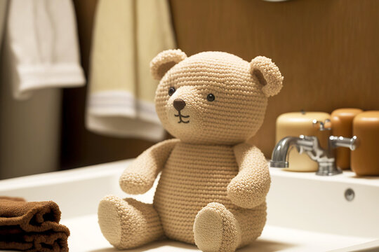 Playing In Bathroom Soft Teddy Bear For Swimming Cute Kids Knitted Toys