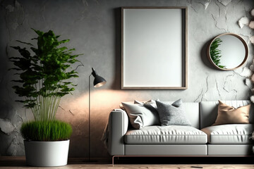 Mockup photo frame in modern living room interior design. AI 