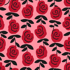 Cute seamless pattern with hand painted flowers on pink background. - 561253833
