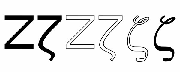 Zeta Greek letter sign set isolated on white background