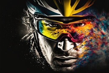 Sports background with copy space. Cyclist. Dramatic colorful portrait. - obrazy, fototapety, plakaty