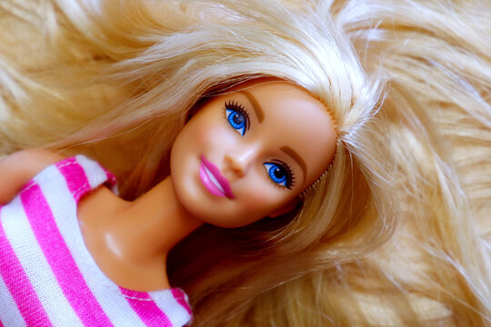 Ryazan, Russia - April 9, 2021: Portrait of a Barbie doll with loose blond hair