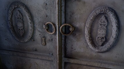 Old carved door , closed vintage door. Locked doors. Background.