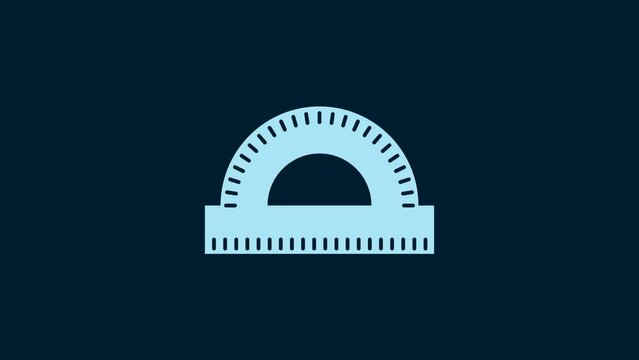 White Protractor grid for measuring degrees icon isolated on blue background. Tilt angle meter. Measuring tool. Geometric symbol. 4K Video motion graphic animation