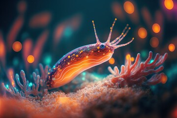 Obraz na płótnie Canvas Glowing nudibranch underwater. Generative AI