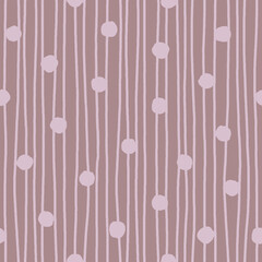 Lilac rough dots and uneven stripes on purple background. Hand drawn abstract seamless pattern. For packaging design, scrapbooking, cards, gift wrap, digital backgrounds, textile and wallpaper