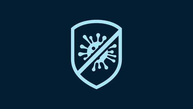 White Stop virus, bacteria, germs and microbe icon isolated on blue background. Antibacterial and antiviral defence, protection infection. 4K Video motion graphic animation