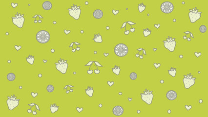 Green seamless pattern with berries and fruit