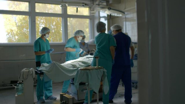 reanimation in the ambulance heart massage and discharge of a  defibrillator