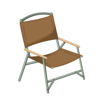 Camping portable chair. Folding chair for camping, recreation, garden, beach. Isolated vector on white background.