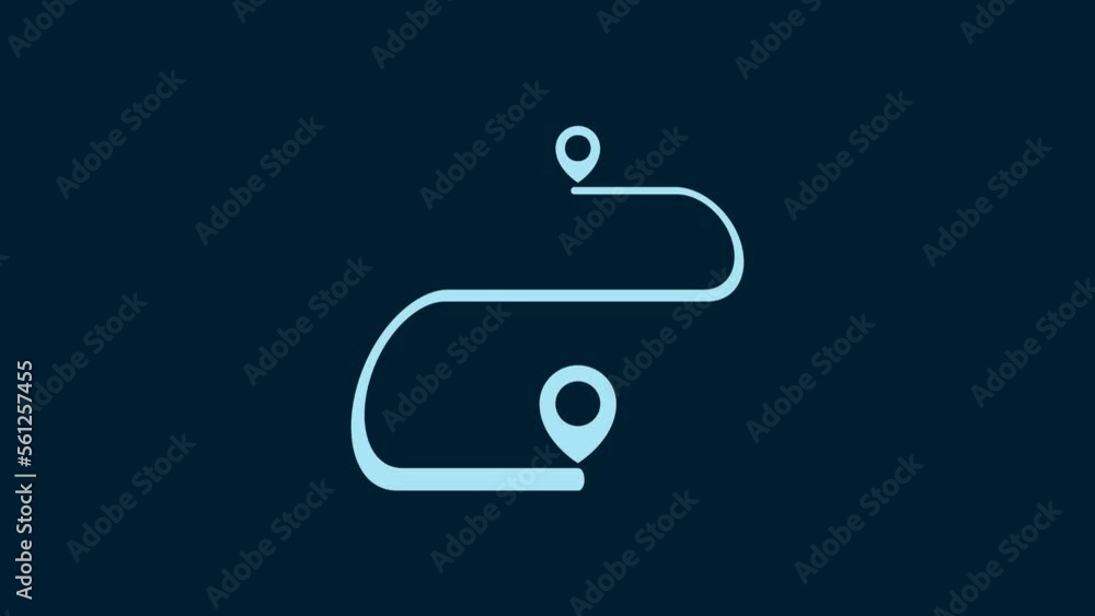 Poster white route location icon isolated on blue background. map pointer sign. concept of path or road. gp