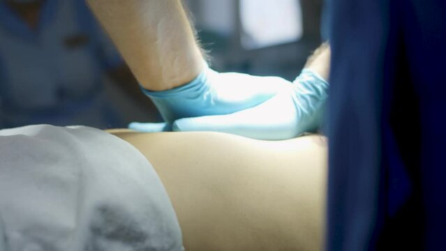 reanimation in the ambulance heart massage and discharge of a  defibrillator